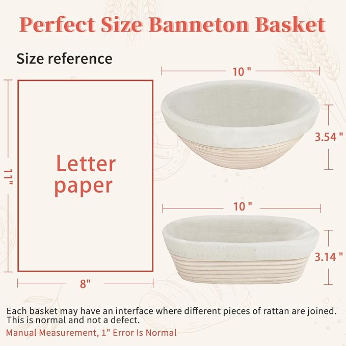 Aliggbent 38Pcs Sourdough Bread Baking Supplies, 10'' Round & Oval Banneton Bread Proofing Baskets with 24 oz Sourdough Starter Jar Kit, Digital Scale, Bags ï¼?Bread Making Tools Kit for Artisan Baking