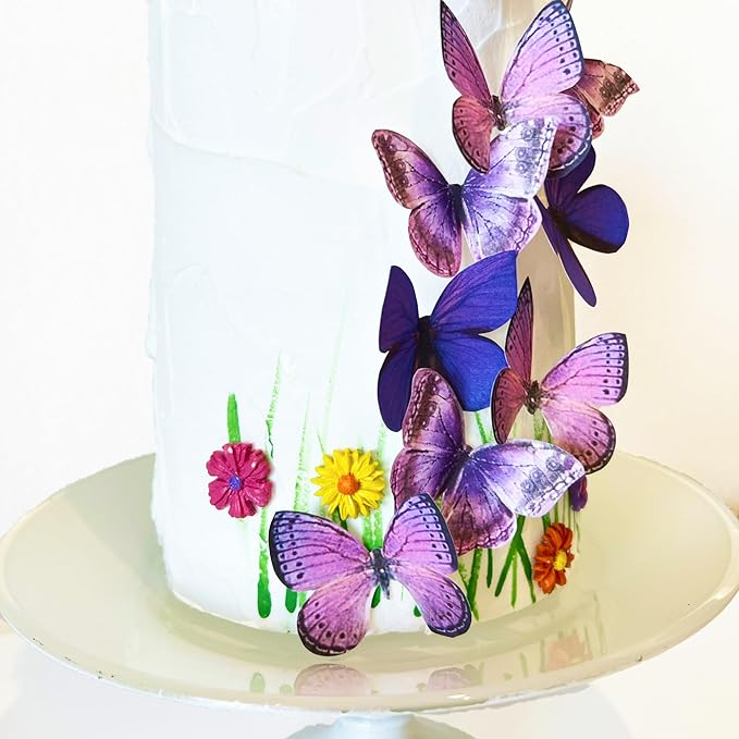 Sugar Robot Edible Butterflies for Cake Decorating- Large Size Butterfly Decorations - Cake Toppers and Cupcake Toppers - Made in the USA - Premium Crafted (Purple)