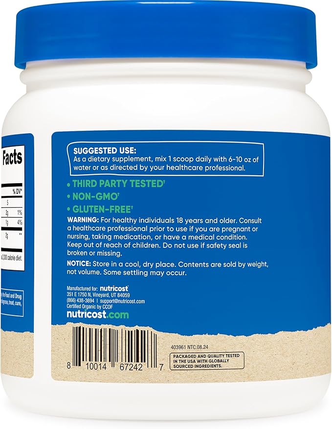 Nutricost Organic Turmeric Root Powder 1 LB (16oz) - Certified USDA Organic, Food Grade, Gluten Free, Non-GMO