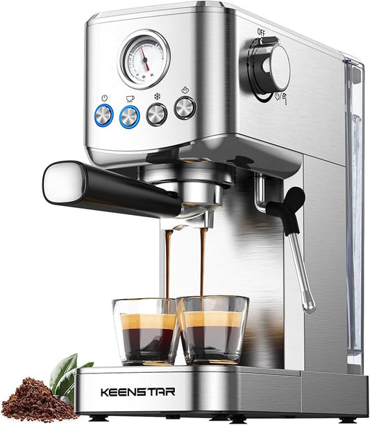 Espresso Machine 20 Bar, Cold Brew Espresso Maker with Milk Frother Steam Wand, Compact Stainless Steel Semi Automatic Espresso Coffee Machine for Cappuccino & Latte & Americano Maker