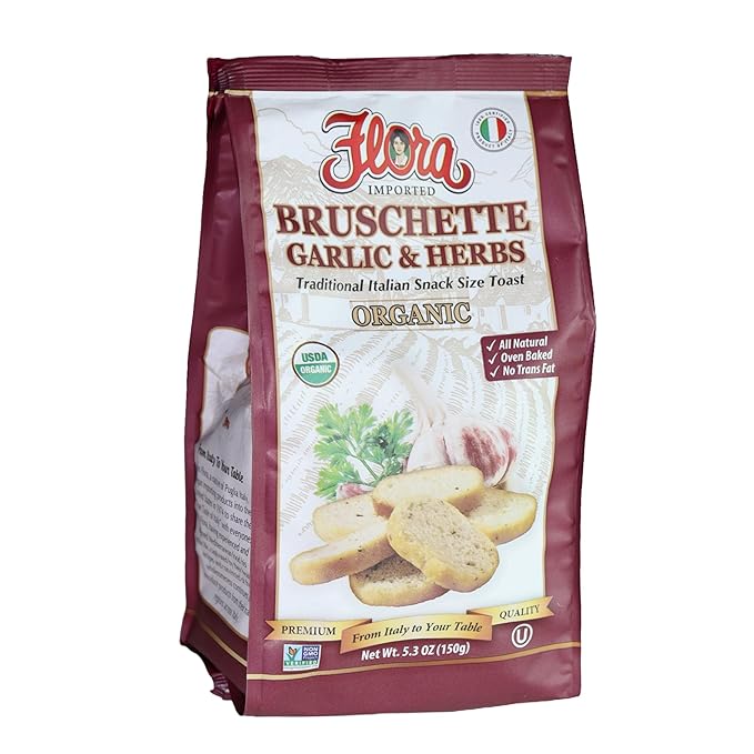 Flora Foods Organic Bruschette Mini Toasts (Garlic & Herbs) - Imported from Italy - Bread for Bruschetta