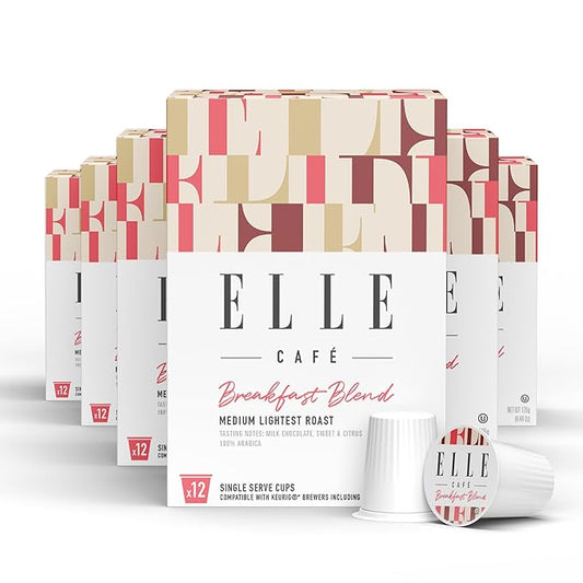 ELLE Café© Breakfast Blend K-Cup Pods - 72 Count - 100% Arabica Coffee, Flavor Medium Light Roast - Single-Serve Coffee Pods