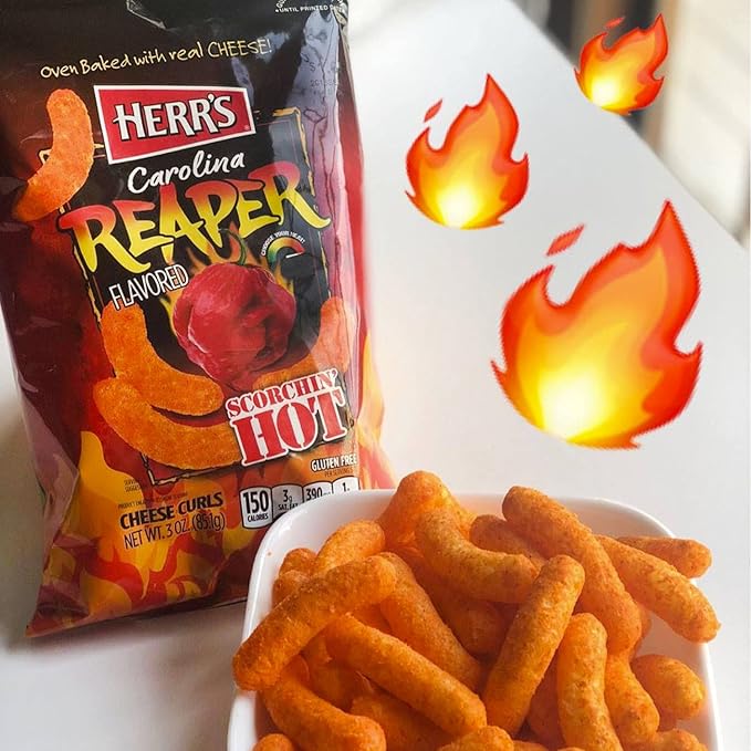 Herr?셲 Cheese Curls, Carolina Reaper Flavor, Gluten Free Snacks, 6oz Bag (12 Count)