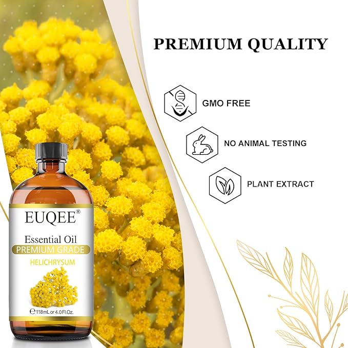 Helichrysum Essential Oil 4 oz/118 ml Large Bottle Premium Helichrysum Oil with Glass Dropper - Great for Diffusers, Humidifier, Candle & Soap Making