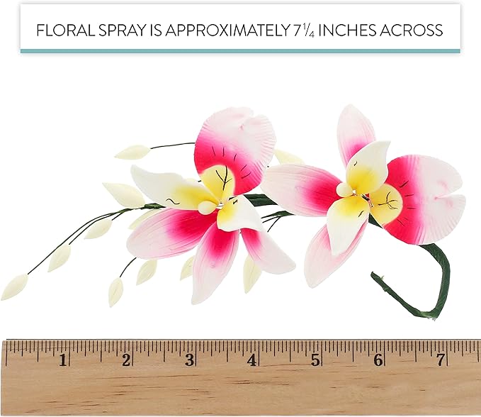 Global Sugar Art Double Orchid Spray Sugar Cake Flowers, Dark Pink & Yellow, 1 Count by Chef Alan Tetreault