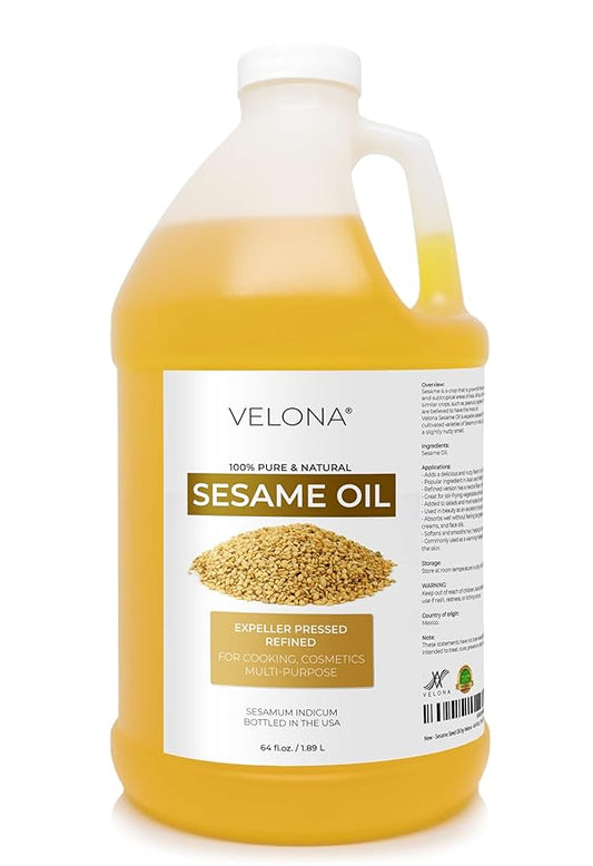 Sesame Seed Oil by Velona - 64 Fl Oz | 100% Pure and Natural Carrier Oil | Refined, Expeller