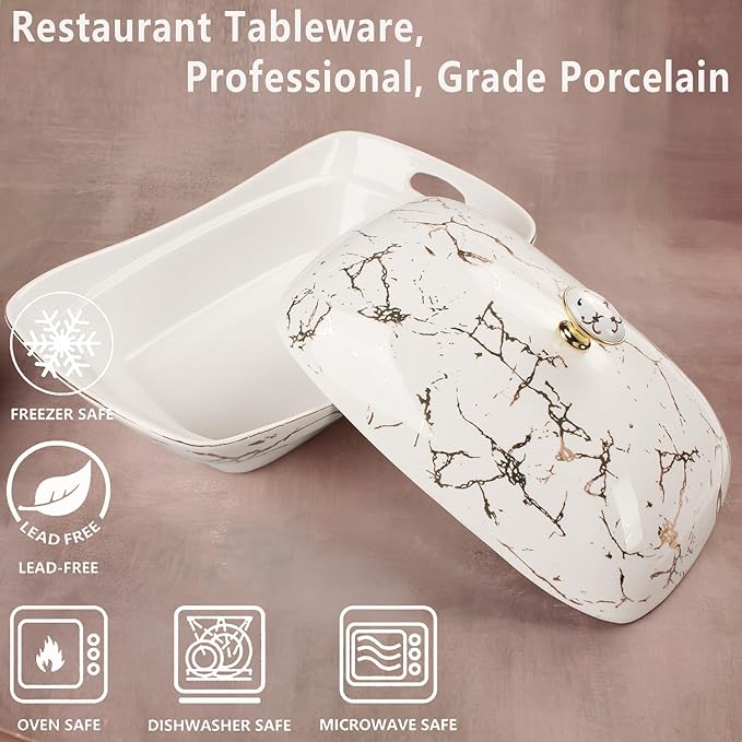 9" x 6.5" Ceramic Casserole Dish with Lid, 34 Ounce Serving Soup Tureen,Chafing Dish for Buffet, Family Food Tray, Catering Casserole for Party, Oven, microwave and dishwasher safe,Small sizes