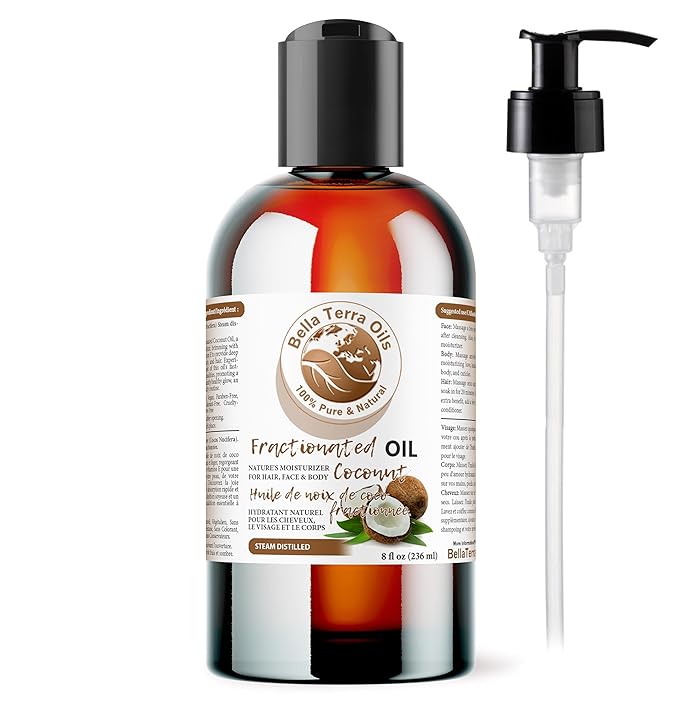 Bella Terra Oils - Organic Fractionated Coconut Oil 8oz - Celebrate the Coconut?셲 Liquid Gold, Infused with Antioxidants & Vitamins, A Precious Body Moisturizer