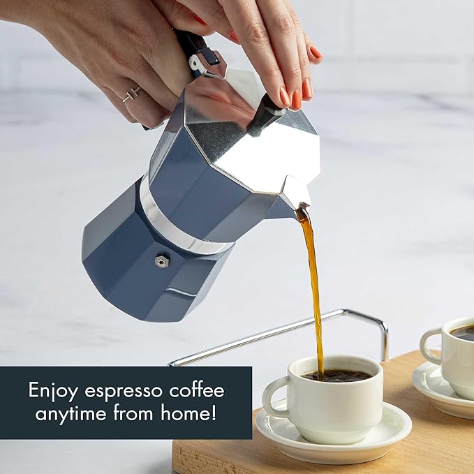 Primula Classic Stovetop Espresso and Coffee Maker, Moka Pot for Italian and Cuban Café Brewing, Greca Coffee Maker, Cafeteras, 6 Espresso Cups, Blue
