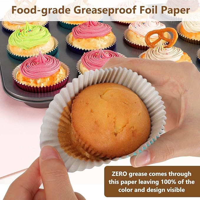 Gifbera Standard Pink Foil Cupcake Liners Wrappers Baking Cups for Baking 100 Count, Pink