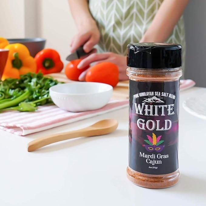 White Gold Cajun Seasoning - Cajun Spice with Pink Himalayan Sea Salt - Mardi Gras-inspired Gourmet Flavor for Vegetables, Stews & Grilling Seasoning, Natural Ingredients, Gluten-Free, Vegan, Keto Friendly