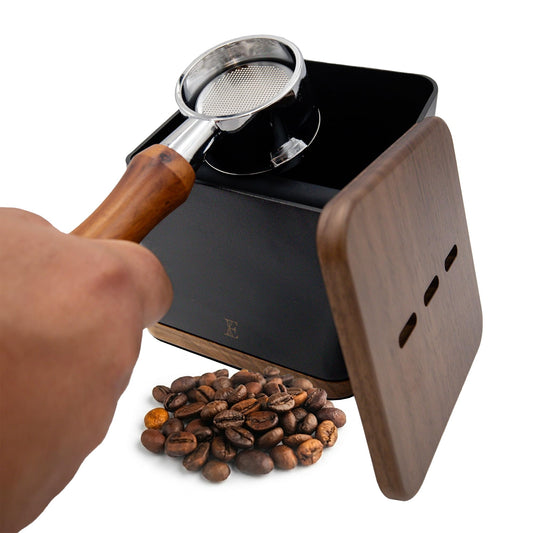 Espresso Knock Box with Lid, 1L Steel Coffee Puck Container, Black