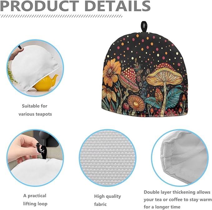 Mushroom Print Tea Cozy Cover Warmth Keep Tea Kettle Cover Teapot Cozy Tea Pot Cozies Heat Resistant Teapot Protector Home Kitchen Accessories D챕cor