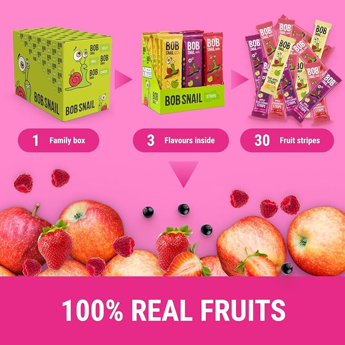 BOB SNAIL Healthy Organic Fruit Snacks for Kids and Adults??0 Organic Fruit Leather Snacks with Apple-Pear, Strawberry, Black Currant?밮egan Low-Carb Variety Pack Strips for Kids?밪ugar Free Jerky Bars