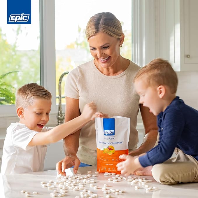 Epic 100% Xylitol Spearmint Chewing Gum - Sugar Free, Aspartame Free Dental Gum - Supports Oral Health & Fresh Breath - 50 Pieces (Pack of 3)