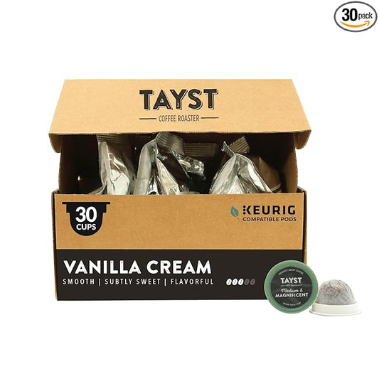 Tayst Coffee Pods, Vanilla Cream Medium Roast, K Cups Compatible with Keurig Coffee Maker, Sustainable Single Serve, Pack of 30