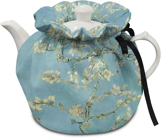 Blossoming Almond Tree Oil Painting Tea Cosy Soft Fabric Dustproof and Durable Tea Pot Cozies for Home Kitchen Table Hotel Tea Party Restaurant