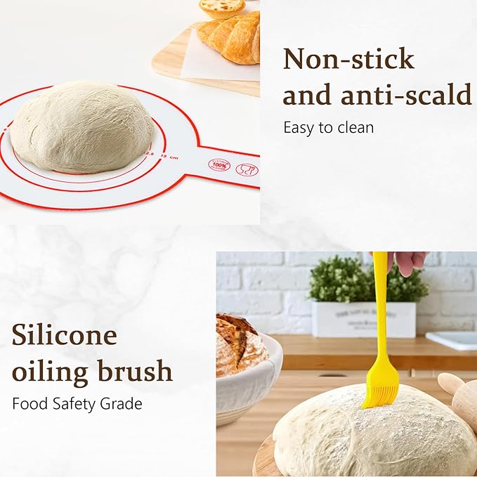 Sourdough Proofing Basket Kit: Banneton Single Natural Rattan Bread Basket with Linen Liner - Reusable & Dishwasher Safe Sourdough Baking Tools for Beginner Bakers