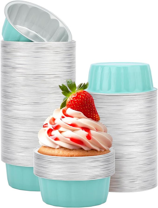 Beasea 8oz Aluminum Ramekins, 200 Pack 3.9" Mini Disposable Baking Foil Cups Ramekin Cup Cupcake Aluminum Baking Cups for Party - Lake Blue