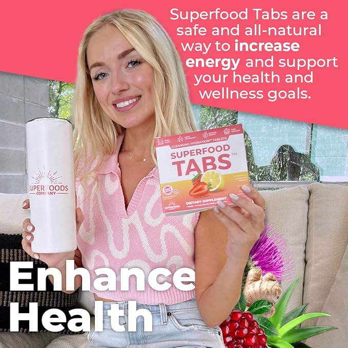 Superfoods Company Detox Cleanse Drink - Supplement for Women & Men - Support Healthy Weight, Digestive Health, Cravings & Bloating Relief - Strawberry Lemonade Flavor [30 Tablets]