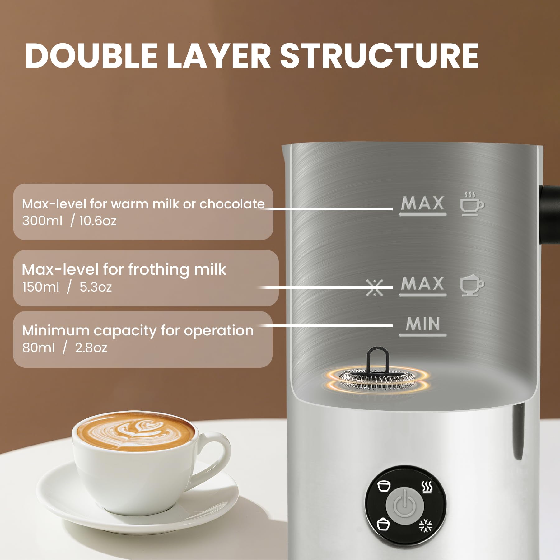 Casimhu Electric Milk Frother 4-in-1 Foam Maker, Hot Cold Foam, 10.6 oz