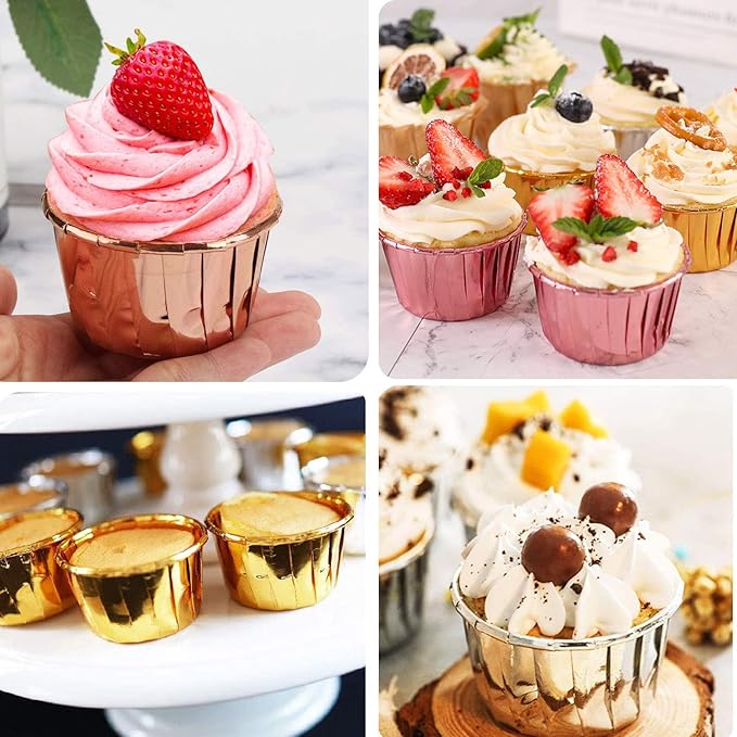Foil Cupcake Liners with Lids 100Pack,Free-Air 3.5Oz Foil Baking Cups Mini Muffin Liners,Disposable Muffin Tins Muffin Cups,Sturdy Baking Tins Cupcake Wrappers for Individual Bakery,with Spoons-Silver