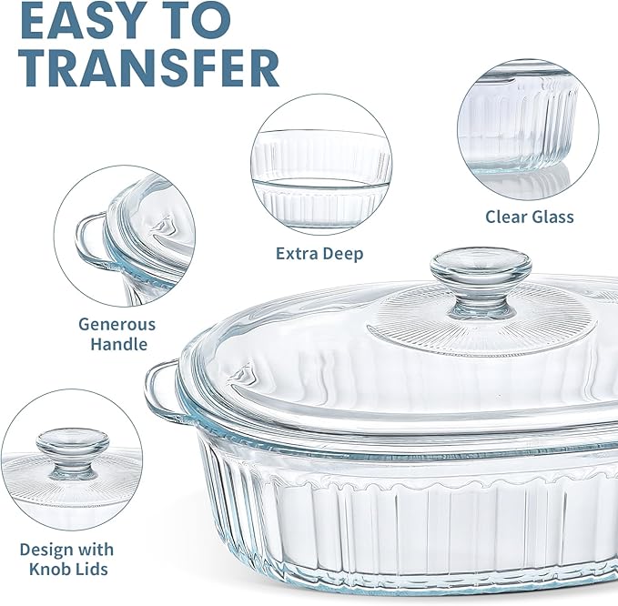 M MCIRCO 4-Piece Glass Casserole Baking Dish, Set of 2 Casseroles With Glass Lids, 1.9 Qt and 3 Qt