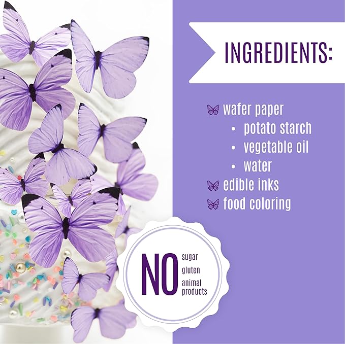 Sugar Robot Edible Butterflies for Cake Decorating - Small Pastel Purple Butterfly Cake Toppers and Cupcake Toppers - Decoration Made in the USA - Premium Crafted (Purple)