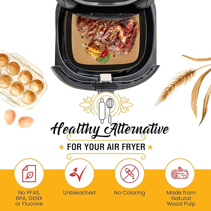 Bamboo Steamer Liner, 8.5" Air Fryer Parchment Paper Liners Sheets ??220pcs Unbleached Bamboo Steamer Basket Liners ??Easy Cleanup, Will Not Burn or Curl, Non-Toxic & Volume Pack by Baker?™s Signature