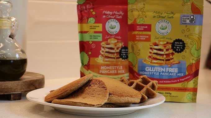Hidden Foods Homestyle Gluten Free Protein Pancake Mix Oats, Fruit & Veggie Blend No Sugar Added Contains Milk Monk Fruit Sweetener Protein & Fiber Breakfast Meal Just Add Water - 12 oz - 6 Pack