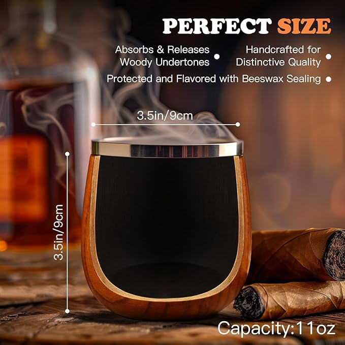 Original Charred Wooden Bourbon Drinking Glass, 11oz Handcrafted Whiskey Glasses for Men, Unique Unbreakable Old Fashioned Whiskey Glass for Dad, Husband or Bourbon Lovers