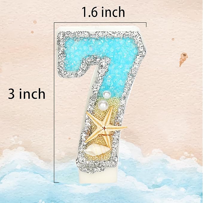 Birthday Candle for Cake, Beach Starfish Sequins Candles, 2.76 inch Cake Topper Decoration for Birthday Party (Number 17)