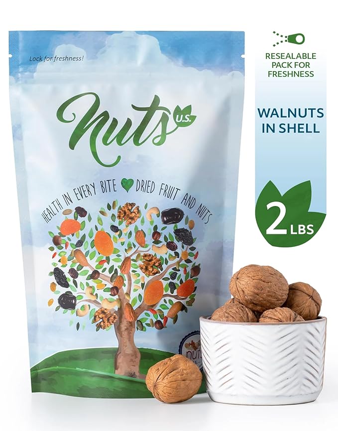 NUTS U.S. - Walnuts In Shell | Grown and Packed in California | Chandler Variety | Fresh Buttery Taste and Easy to Crack | Non-GMO and Raw Walnuts in Resealable Bags!!! (2 LBS)