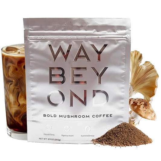 WAY BEYOND Organic Instant Bold Mushroom Coffee with 90mg Caffeine, Adaptogenic Mushrooms for