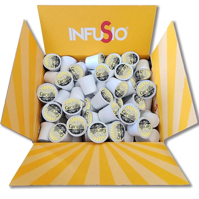 InfuSio Coffee Pods 96 Count Carajillo Flavored Medium Roast Single serve Coffee pods for Keurig K Cups Brewers - InfuSio Premium Roasted Keurig 2.0 Compatible