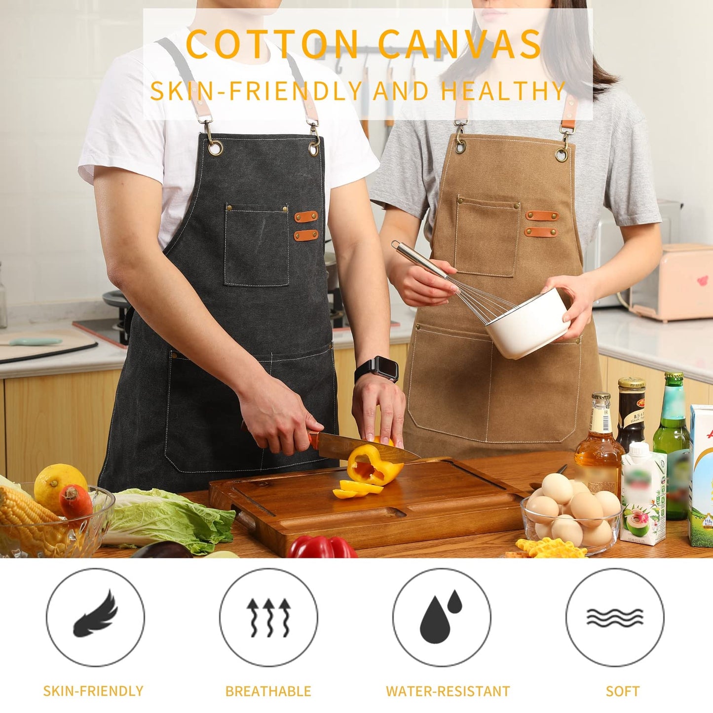 Tosewever Canvas Cross Back Chef Apron for Men Women with Adjustable Straps Large Pockets
