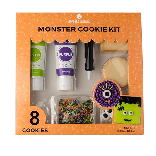Sweets Indeed Monster Cookie Decorating Kit ??14.59 oz Halloween Cookie Kit with 8 Cookies, 2 Frosting Tubes, 1 Icing Tube, Sprinkles & Candy Eyeballs ??DIY Halloween Decorating Set for Kids & Families