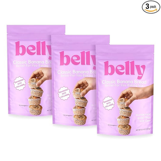Belly Banana Bread Mix with Collagen Protein | High-Protein | Banana Muffin Mix | Grain-Free Dairy-Free Nut-Free | Healthy Snacks For Adults & Kids | Women-Owned Business | 11.3 Ounces | 3 Pack