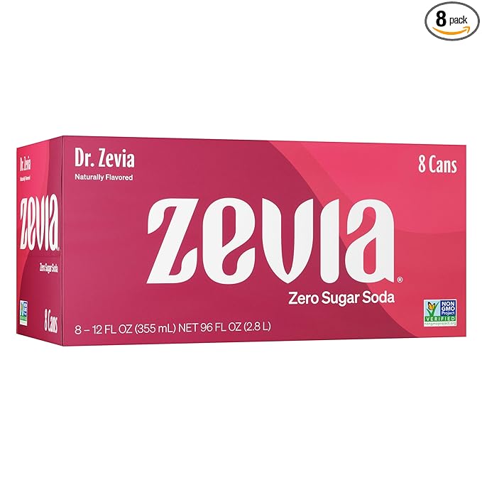 Zevia Zero Sugar Soda, Dr Zevia, 12 oz Cans (8-Pack) ??Naturally Sweetened, Non-GMO Project Verified, Gluten-Free, Vegan