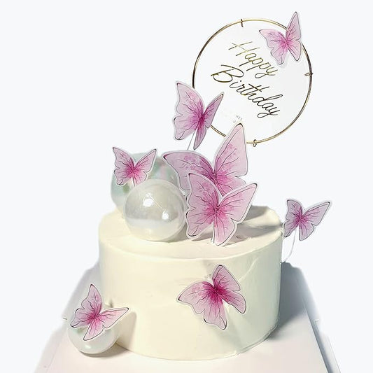 11-Piece Red Butterfly Cake Toppers Set: 1 Gold Metal Frame Happy Birthday Cake Topper & 10 Butterfly Cake Toppers (1.5-4 inches)