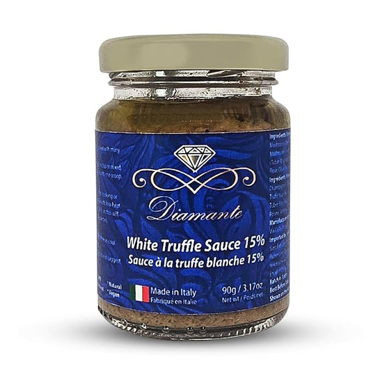 Diamante Italy White Truffle Sauce with High 15% White Truffle Content - Authentic Italian Gourmet White Truffle & Mushroom Sauce - Non GMO, Vegan & Made in Italy - 90g