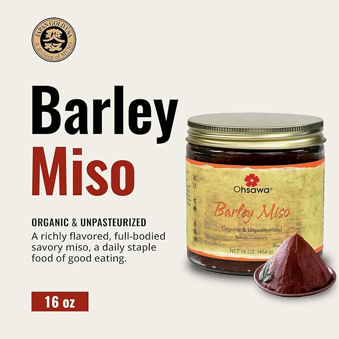 Ohsawa Yamaki - Organic 2-Year Unpasteurized Barley Miso, Macrobiotic, Vegan, Kosher, Fermented Soybean Paste, Rich Flavor, Traditional - 1 Lb