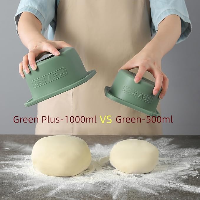 1000ml PLUS Pizza Sourdough Proofing Containers with Air-tight Lids for DIY family Artisan Pizza,Bread,Bagel-Food Grade Silicone -Freezer, Fridge, Dishwasher Safe-2 Pack (Green)