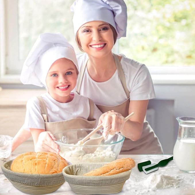 Banneton Bread Proofing Basket 23 Piece Set, Round 9 and Oval 10 Inch Rattan Sourdough Baskets, Dough Scraper, Scoring Lame, Linen Bread Bag, Basket Liner, Bread Stencils