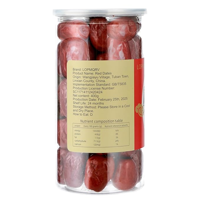 Dried Dates, Chinese Red Dates Organic Fruit Snacks, Improve Sleep Health Snack Premium Jujube Date for Salad, Brewing Tea, Soup, Baking, Oatmeal, Large-size Jujubes/14oz
