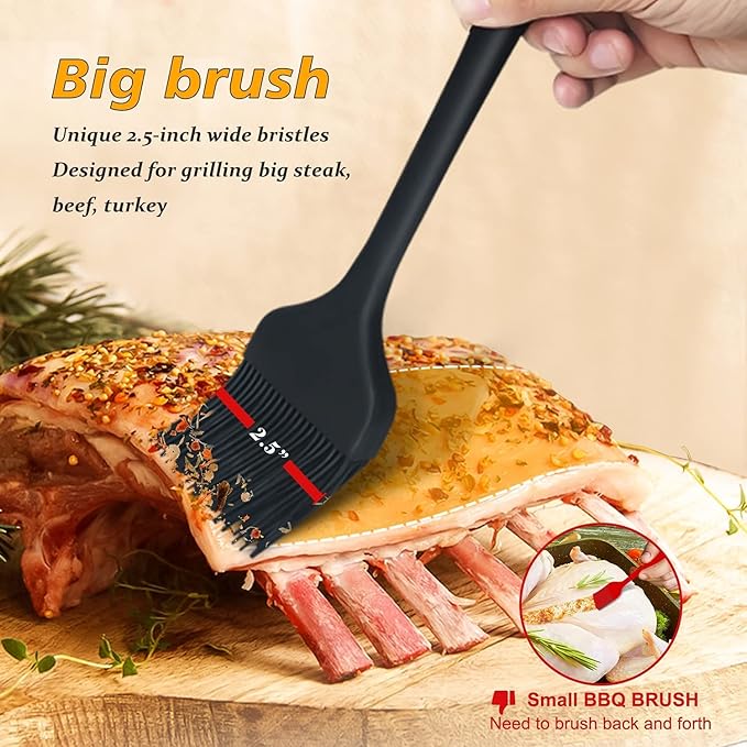 Walfos 3 Size Basting Pastry Brush, Silicone Pastry Brushes for Barbecue, Baking, Desserts, Cooking Brush for Kitchen - Strong Stainless Steel Core