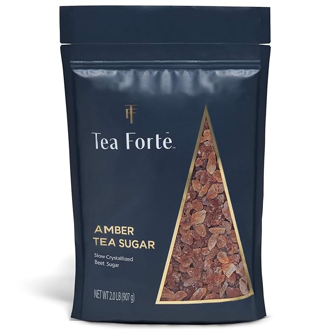 Tea Forte Natural Amber Hue Beet Rock Sugar Crystals for Tea and Coffee, Dissolves Quickly, Vegan and Non-GMO, Resealable 2 Pound Bag