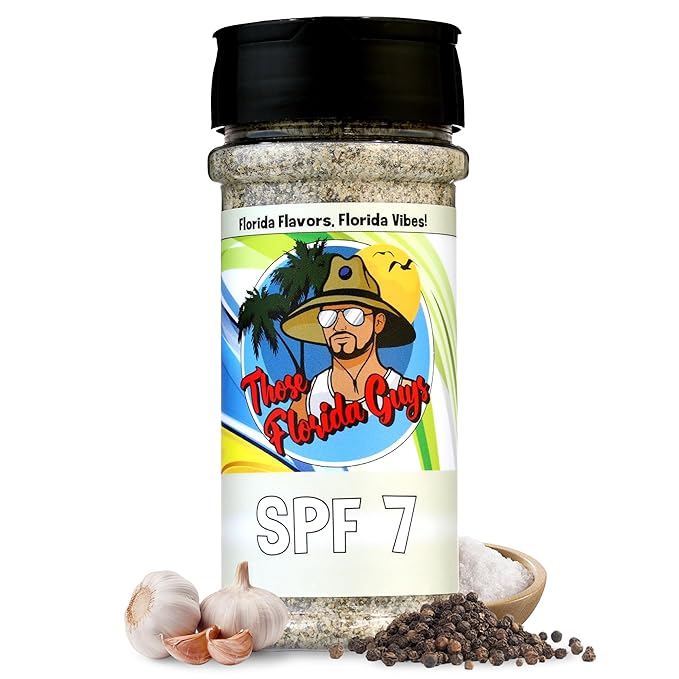 Spf 7 Spice and Rub, 150g - Unique Florida Blend of Salt, Pepper, Garlic & Sweet Vinegar Twist - Perfect Grilling & Food Seasoning for Beef, Pork, Fish, French Fries, Popcorn, Veggies & More