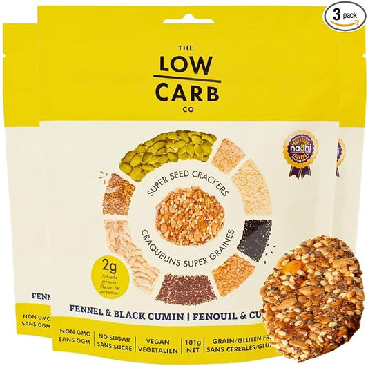 Super Seed Crackers, Gluten Free & Keto Friendly Healthy Snacks, Vegan, Zero Sugar, Paleo & Diabetic Friendly, Nut Free, 20g High Protein, 18g High Fiber, 3.56oz Each, 3-Pack, Fennel & Black Cumin