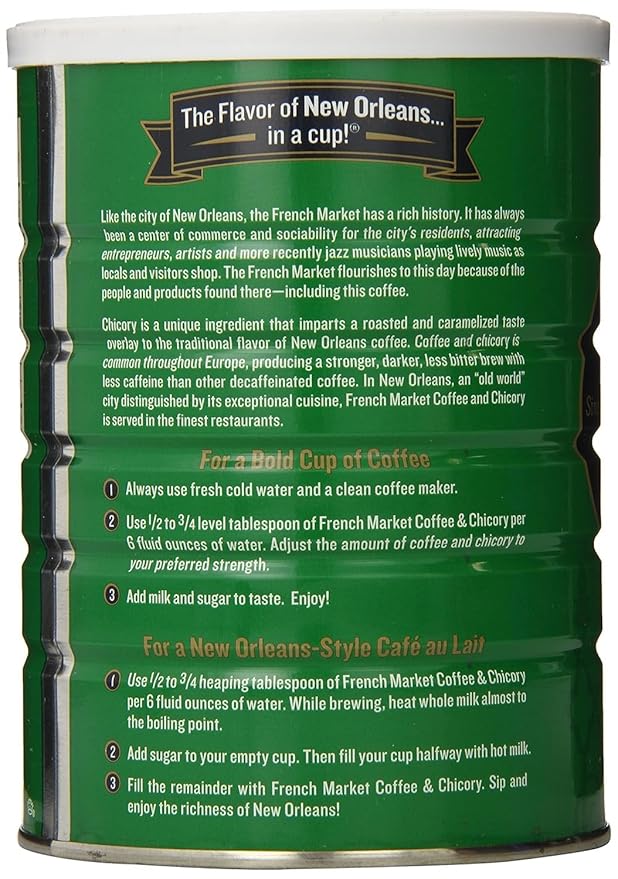 French Market Coffee & Chicory Decaffeinated Medium-Dark Roast Ground Coffee, 12oz Can (Pack of 12)